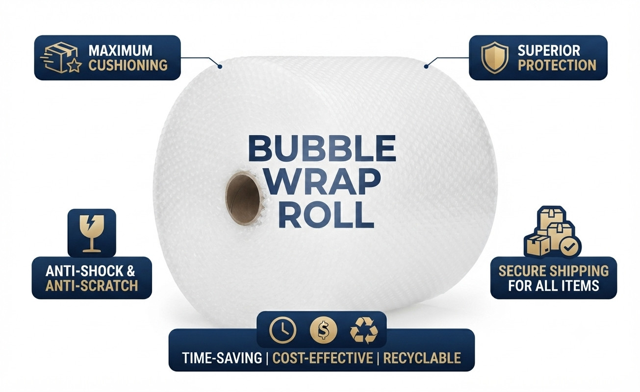 Bubble Wrap Roll 3/16" x 12" Perforated 300ft Cushioning Packaging Wrap