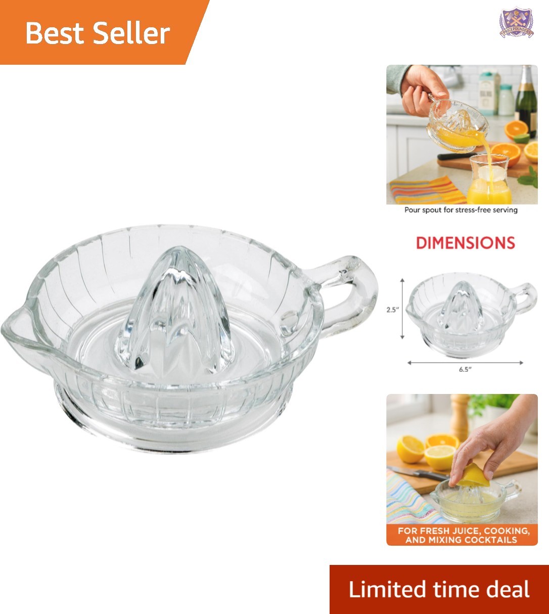 Citrus Juicer Reamer Heavyweight Glass Handheld Juicing Tool for Fresh Drinks
