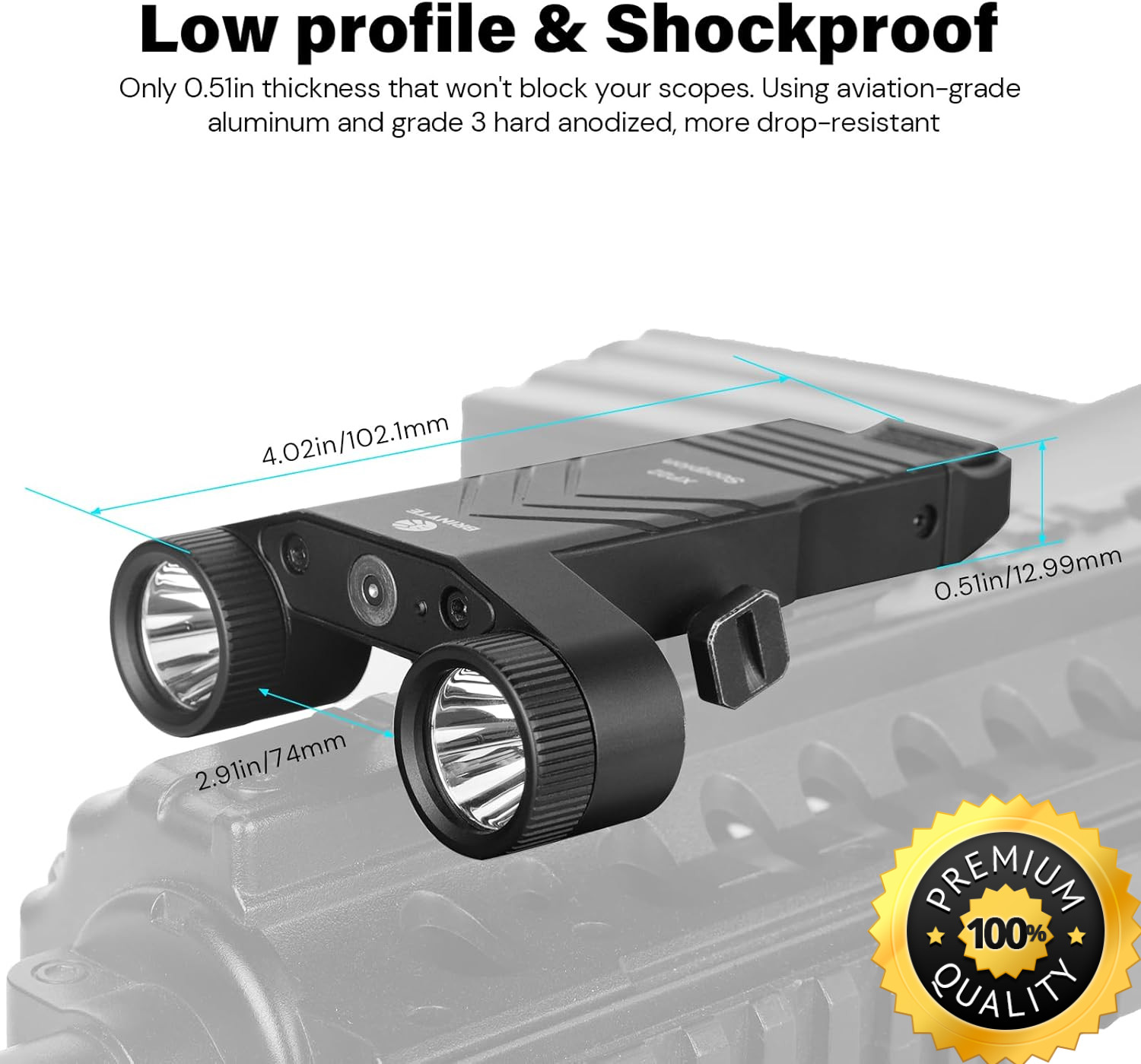 Low Profile Rechargeable Tactical Flashlight Weapon Light for Picatinny Rail New