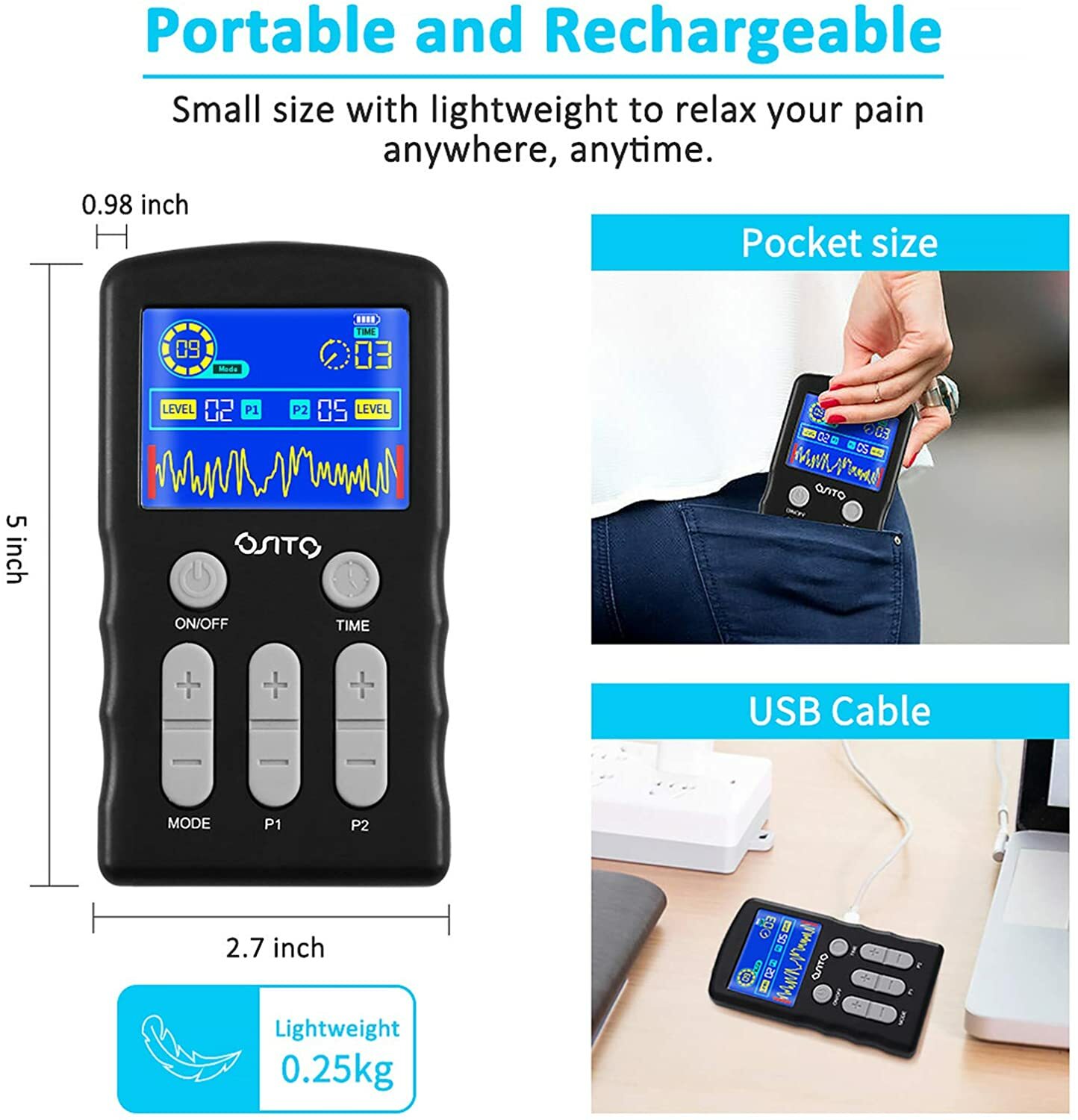 TENS Unit EMS Stimulator Electric Pulse Massage for knee injury, arthrithritis