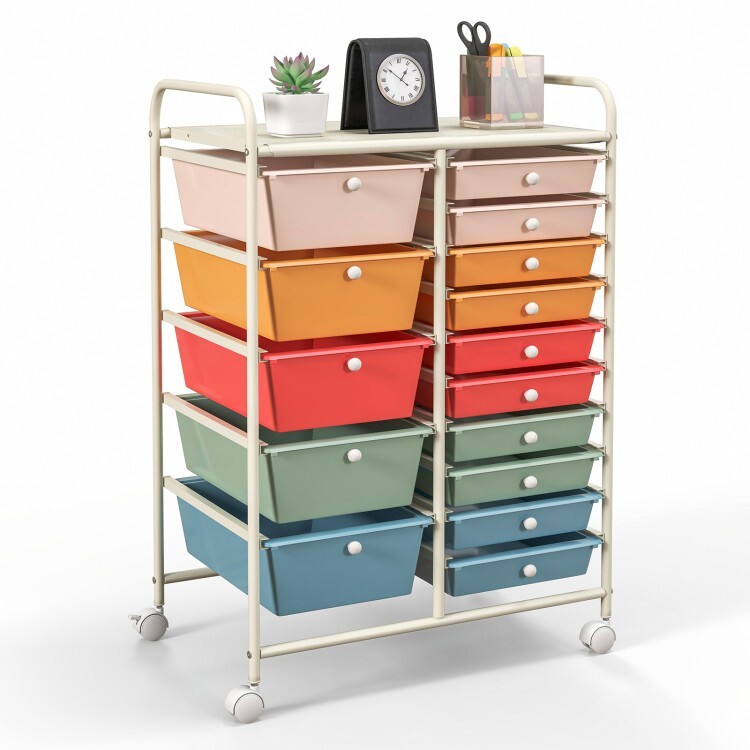 15 Drawer Utility Rolling Storage Cart w/ Removable Drawers and Lockable Wheels