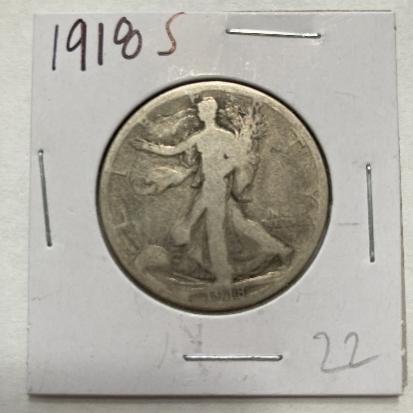 1918 S Walking Liberty 90% Silver Half Dollar 50c US Coin