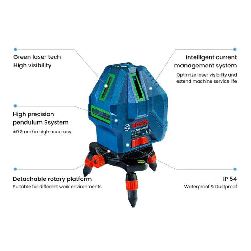 BOSCH Green Laser Level 3D 5Lines Self-leveling Horizontal &Vertical GLL50-15XG