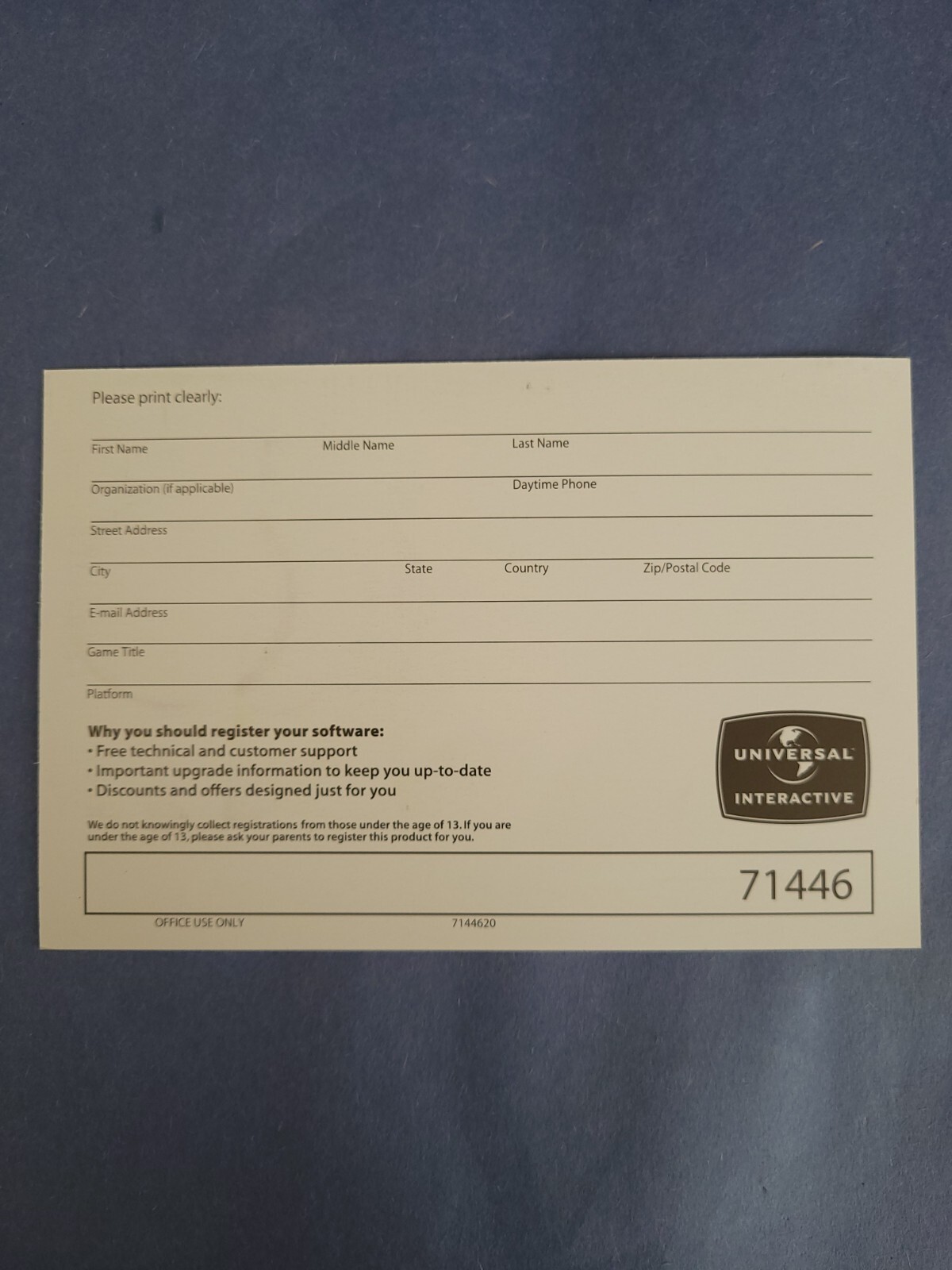 universal interactive sega registration card insert