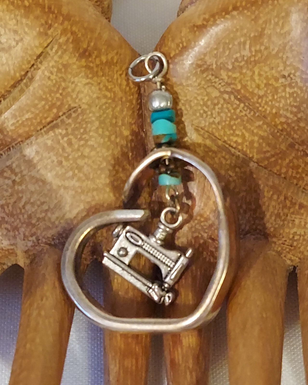 Handmade Spoon Handle Pendant With Sewing Machine Charm