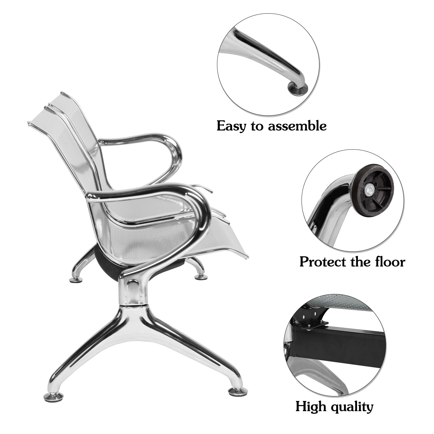 2 Seat Sliver Stainless Steel irport Hospital Bank Office Hallway Waiting Chair