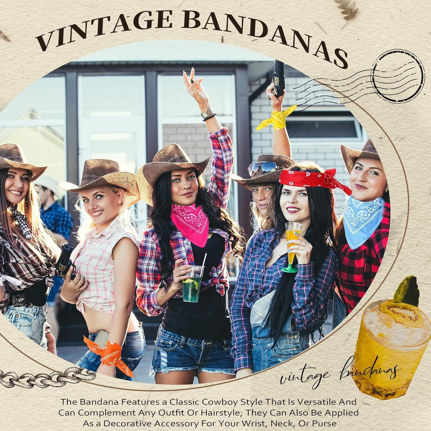 6 Pcs Neon Color Cowboy Bandanas for Men Women Assorted Paisley Pattern Handkerc