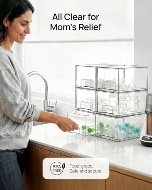 4 Pack Small Clear Stackable Storage Drawers,Acrylic Bathroom 4pack-Clear