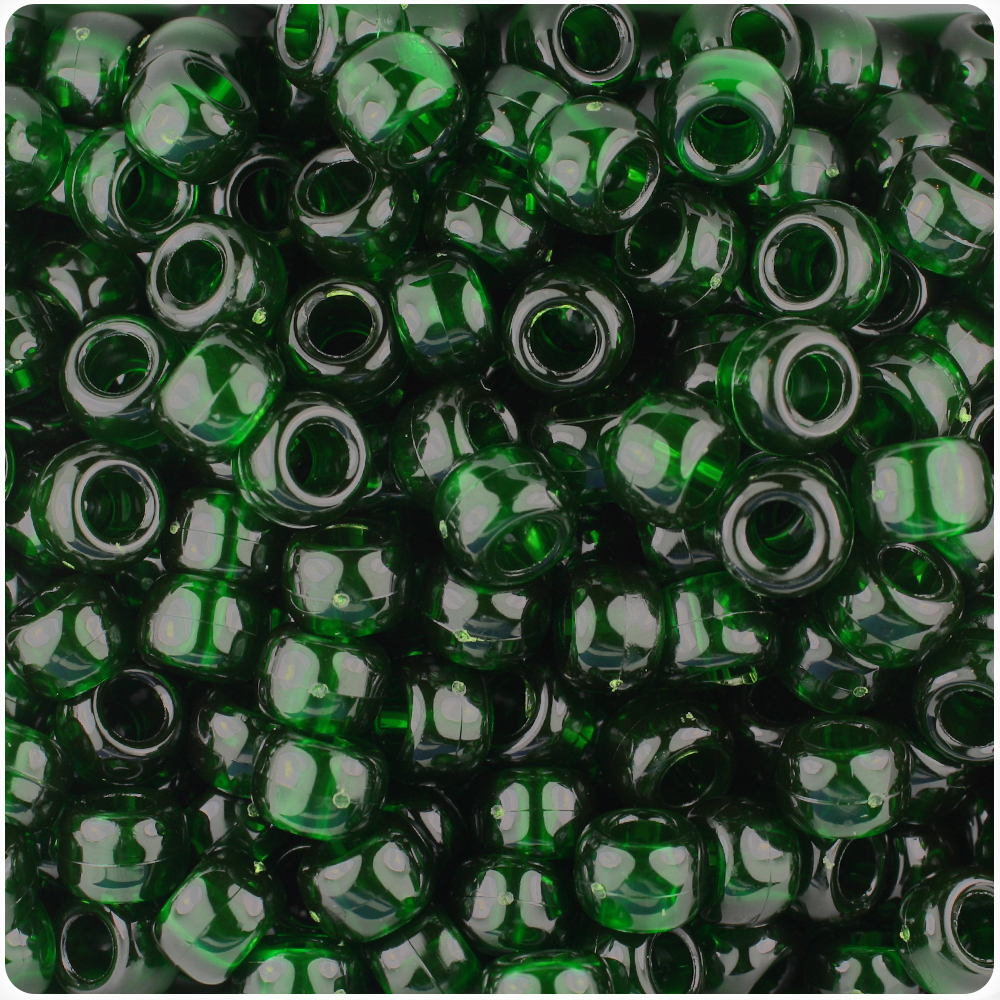 BeadTin True Emerald Transparent 9mm Barrel Pony Beads (500pcs)