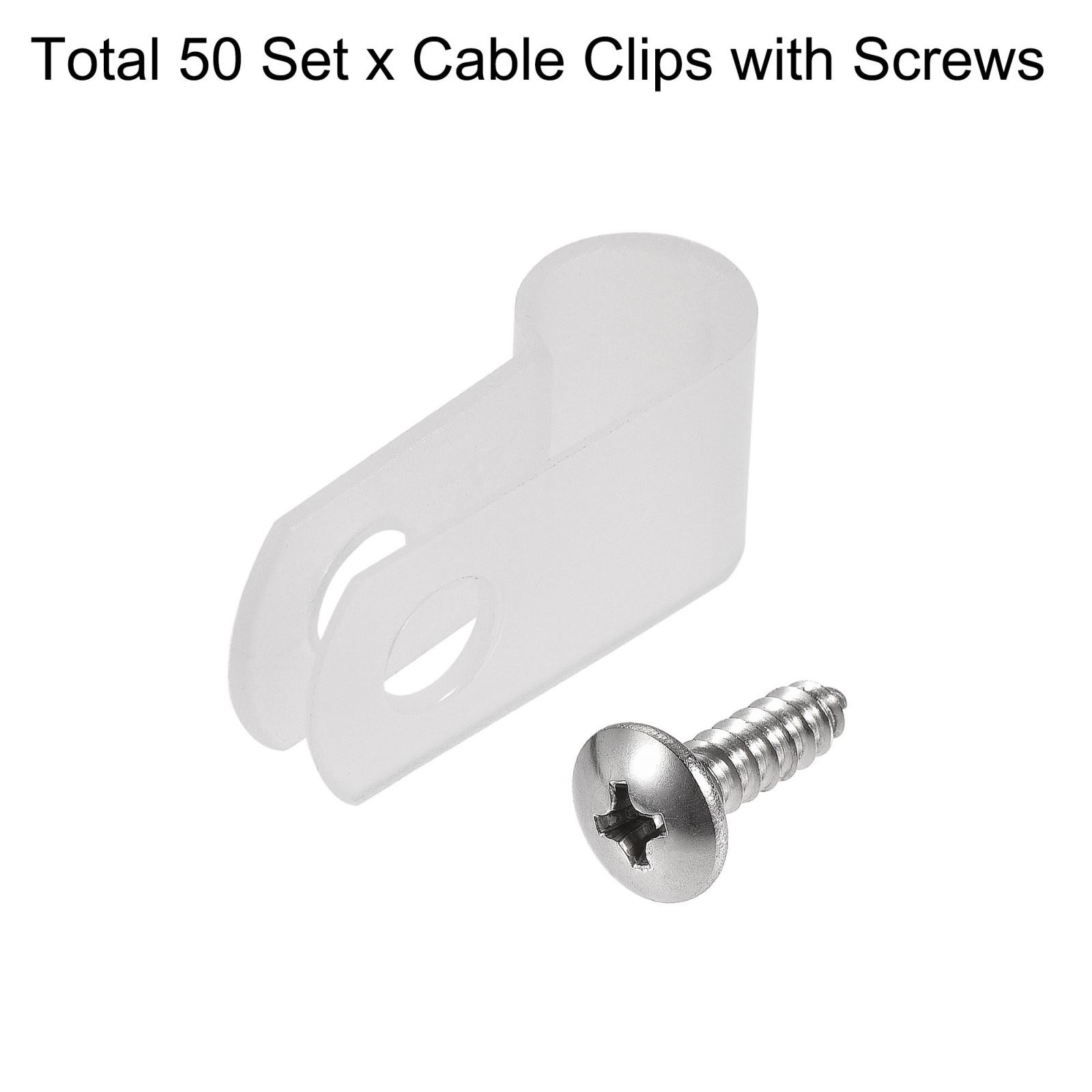 6.4mm Nylon R Type Cable Clip Wire Clamp with Screws White 50pcs