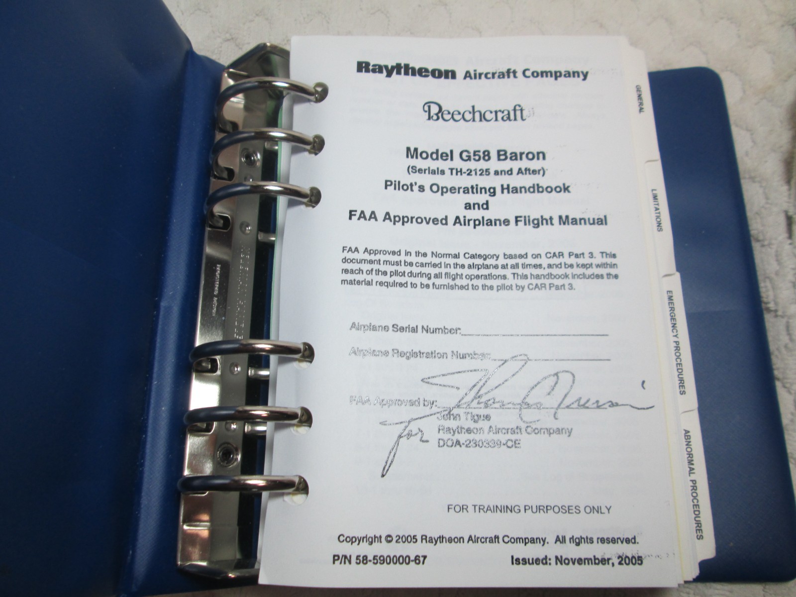 2005 FlightSafety Int. Beechcraft Baron G 58 Pilot Operating Handbook FAA Approv