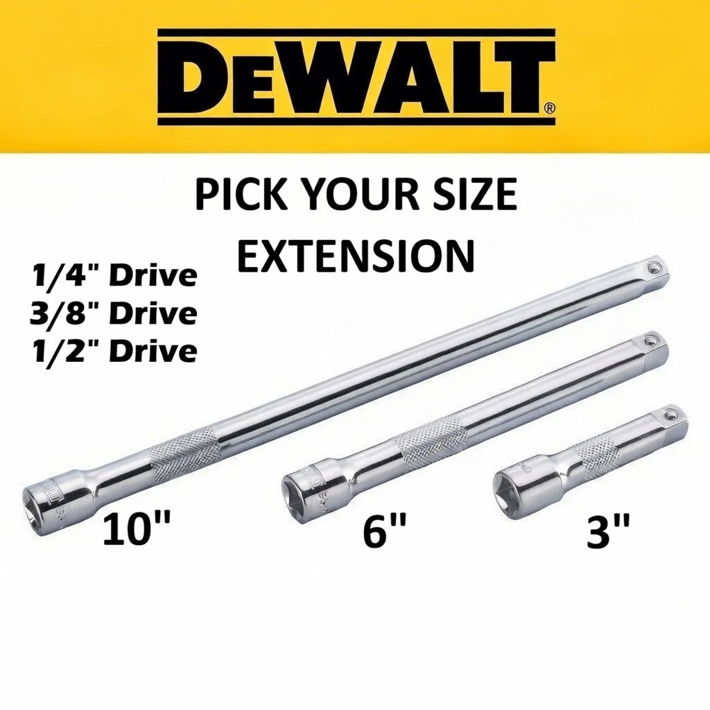 Dewalt Socket Extensions 1/4" 3/8" 1/2" Drive Pick Your Size 3" 6" 10" Length