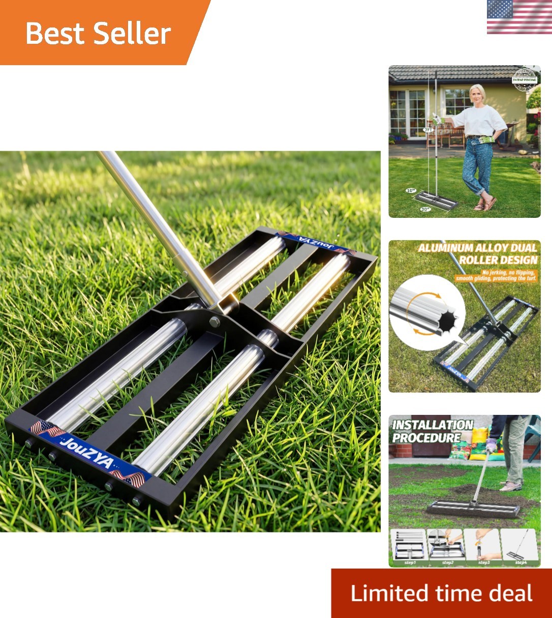 Updated Lawn Leveling Rake 30"x10", Lawn Leveler with Aluminum Rollers, Yard ...