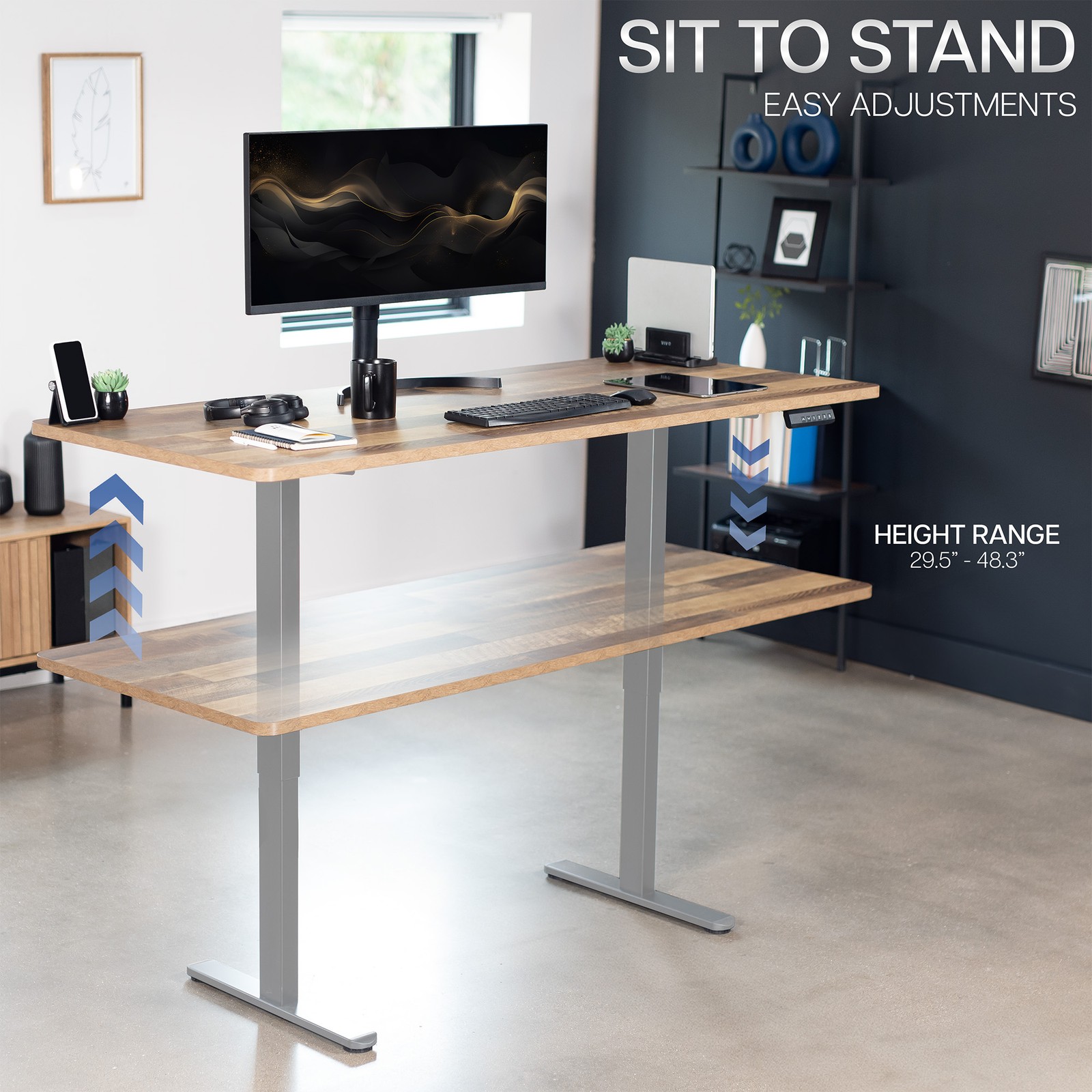 VIVO Dual Motor 71” x 30” Standing Desk, 1-Piece Reclaimed Wood Top, Gray Frame