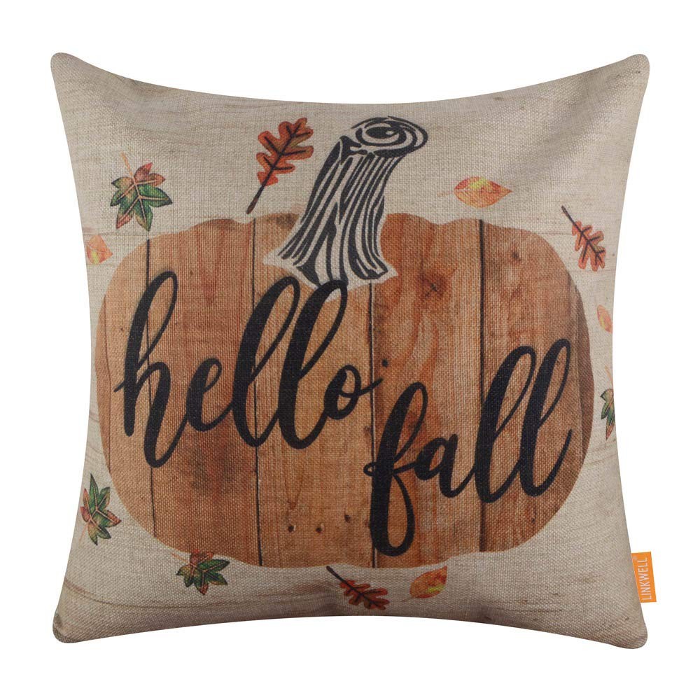 LINKWELL Farmhouse Fall Pillow Cover 18x18 inch 18" x (Pack of 1), Orange