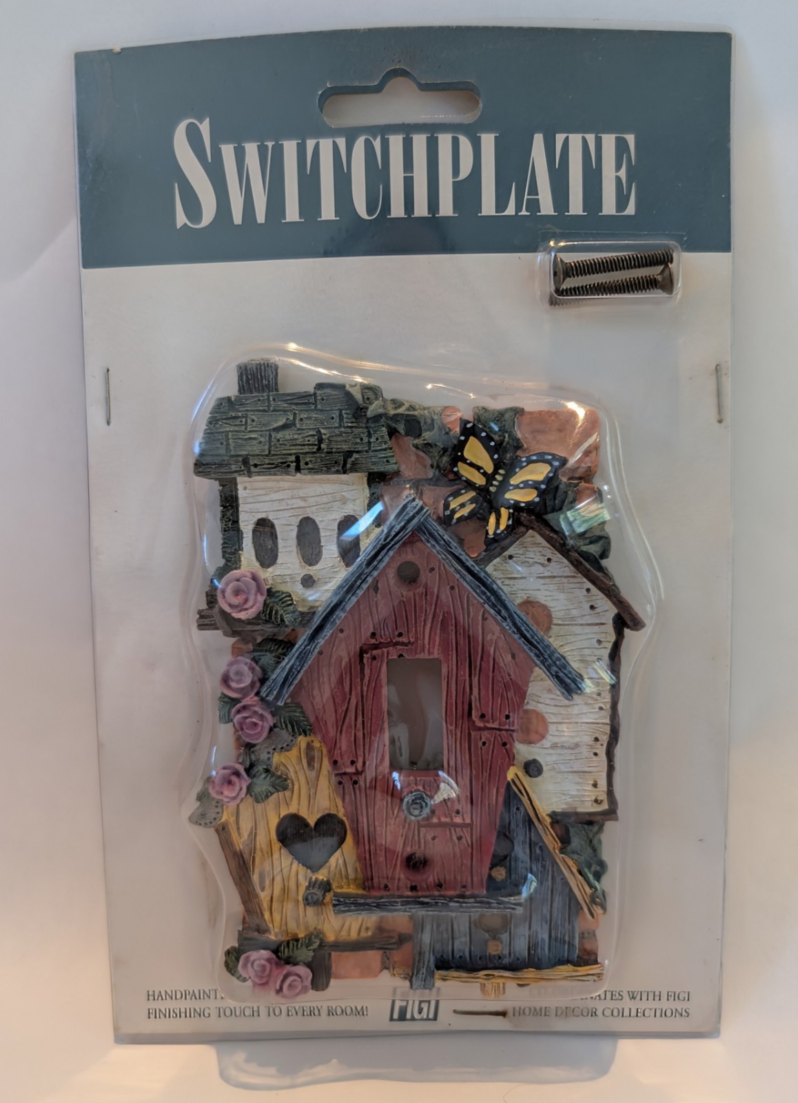 Vintage 1997 FIGI Birdhouses Butterfly Switch Plate Hand Painted-Country Cottage