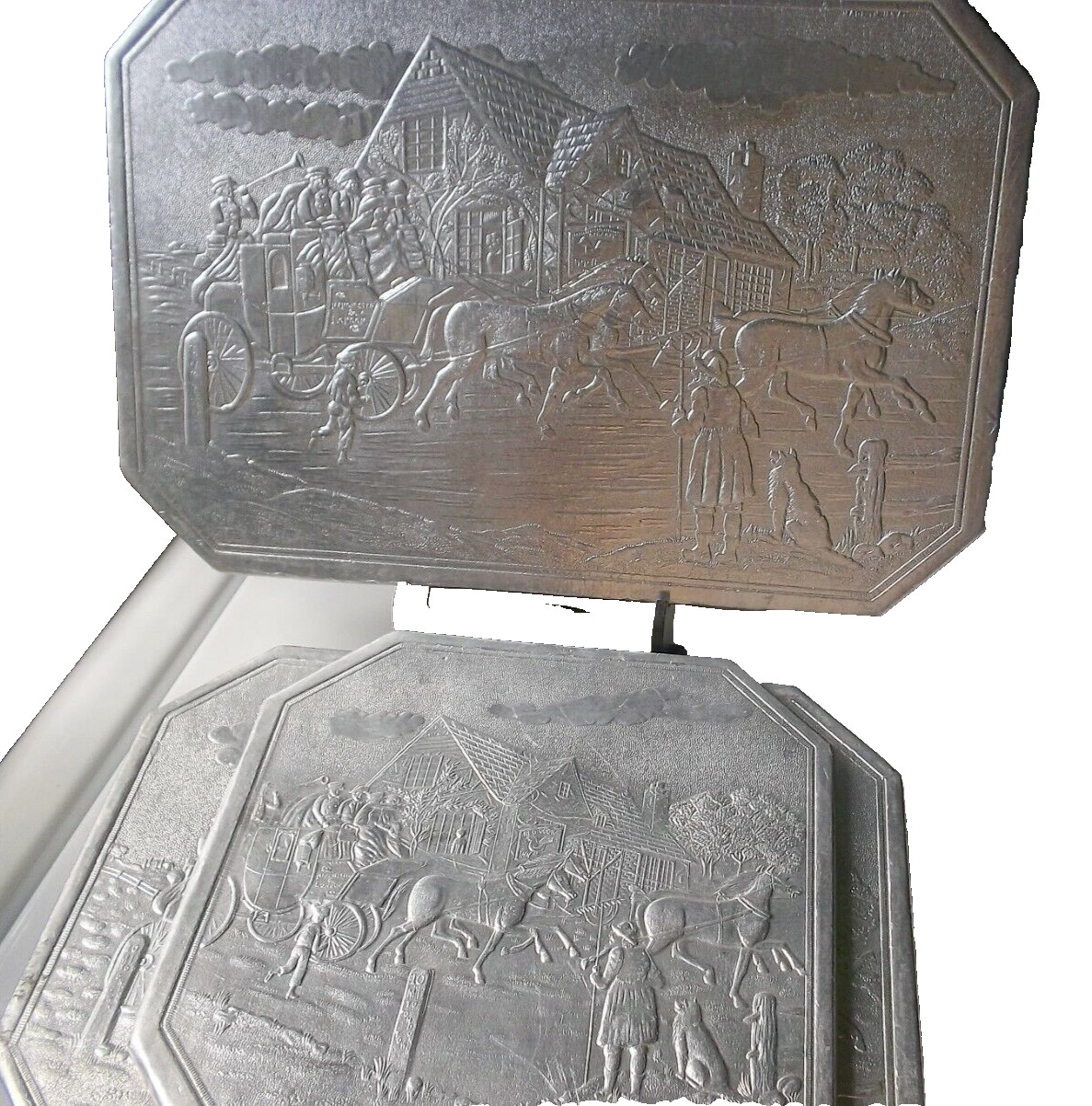 1950's TABLE MAT/TRIVET  3 MANCHESTER LONDON Foil Embossed 1900's Winter Scene