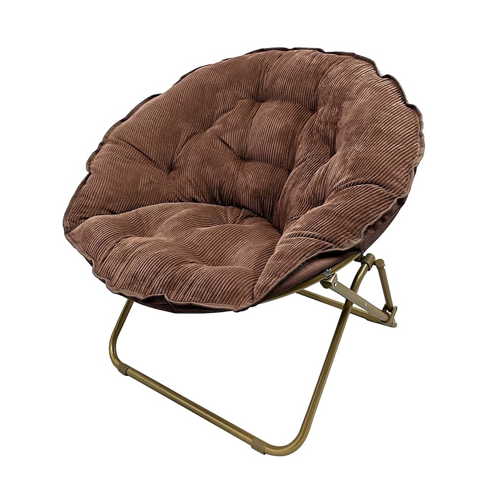 Corduroy Saucer Chair for Kids and Teens with Gold Legs, Brown Bag