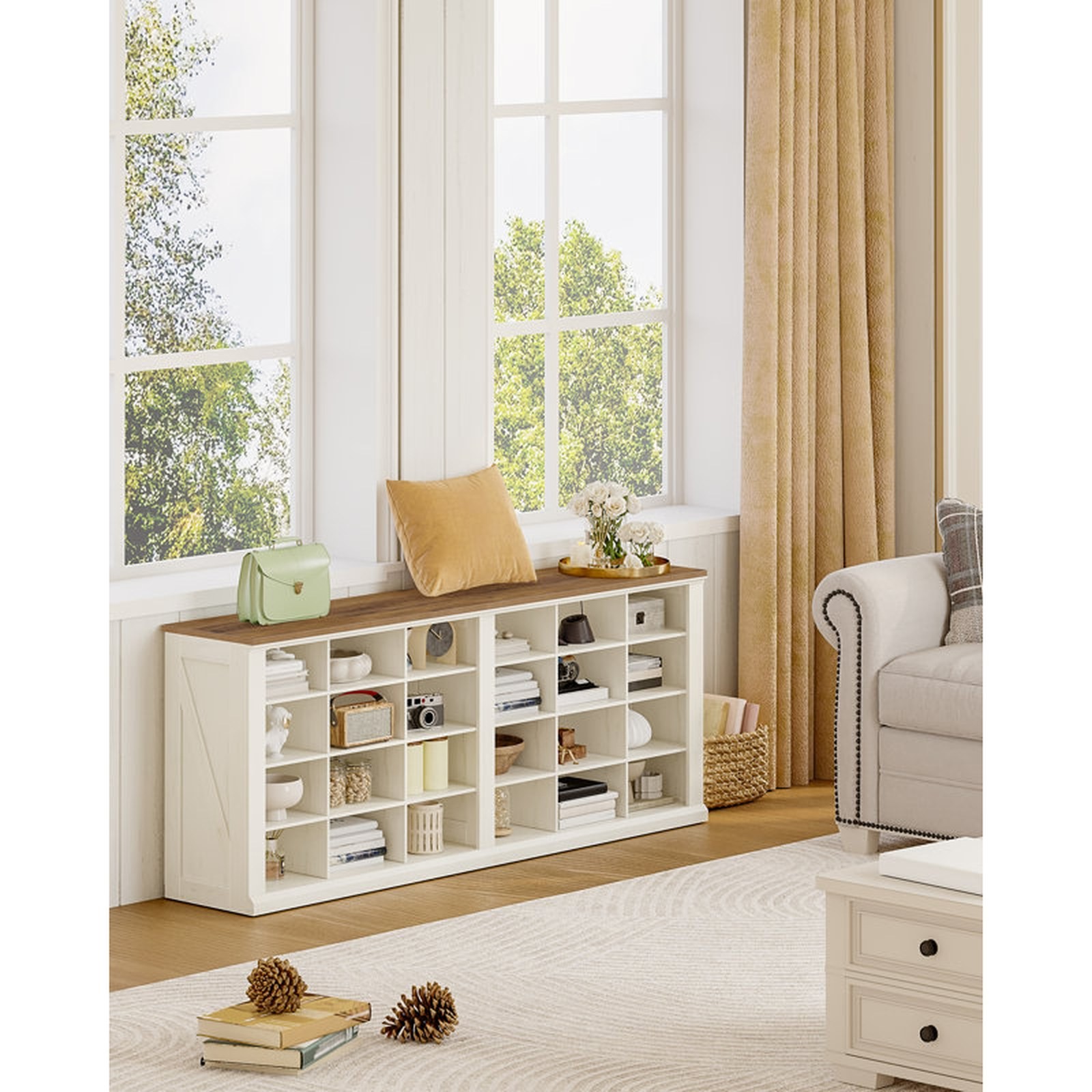 Gracie Oaks Farmhouse Shoe Storage Bench - Antique White