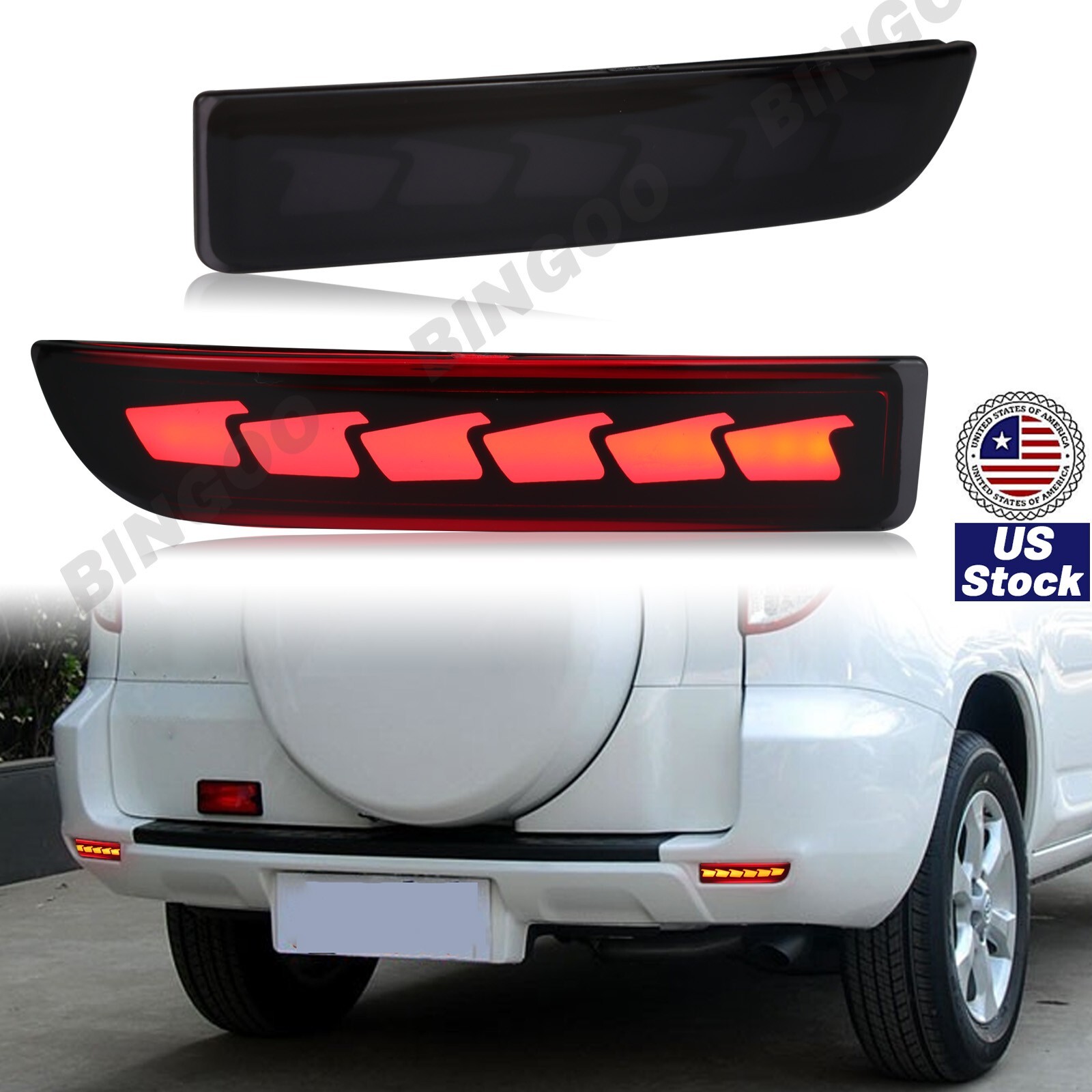 LED Rear Bumper Reflector Stop Brake Lights DRL Signal For 2006-2012 Toyota RAV4