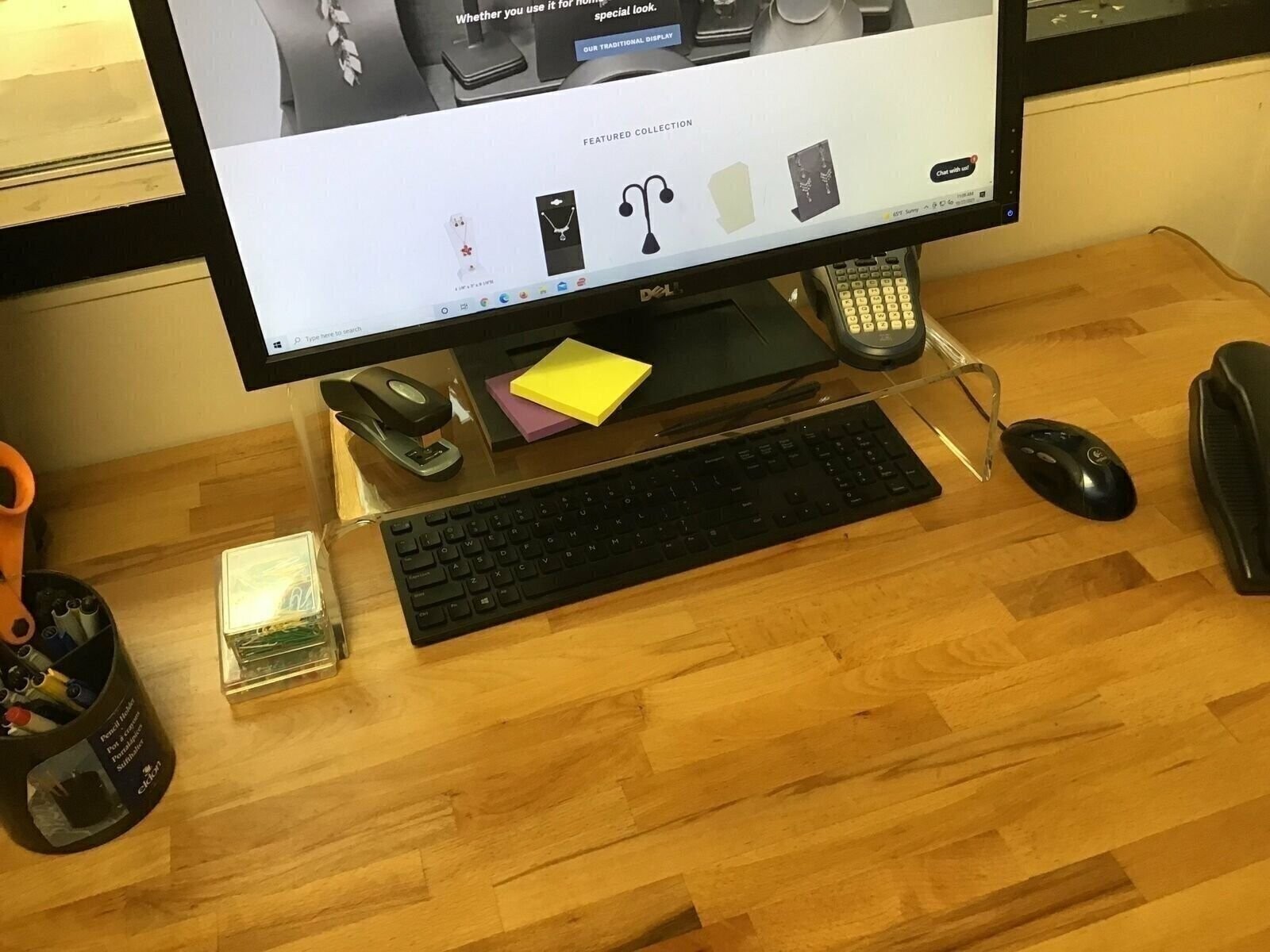 Acrylic Glass Elevated Stand w/Divider - for Computers/Laptops 9" Wide Base
