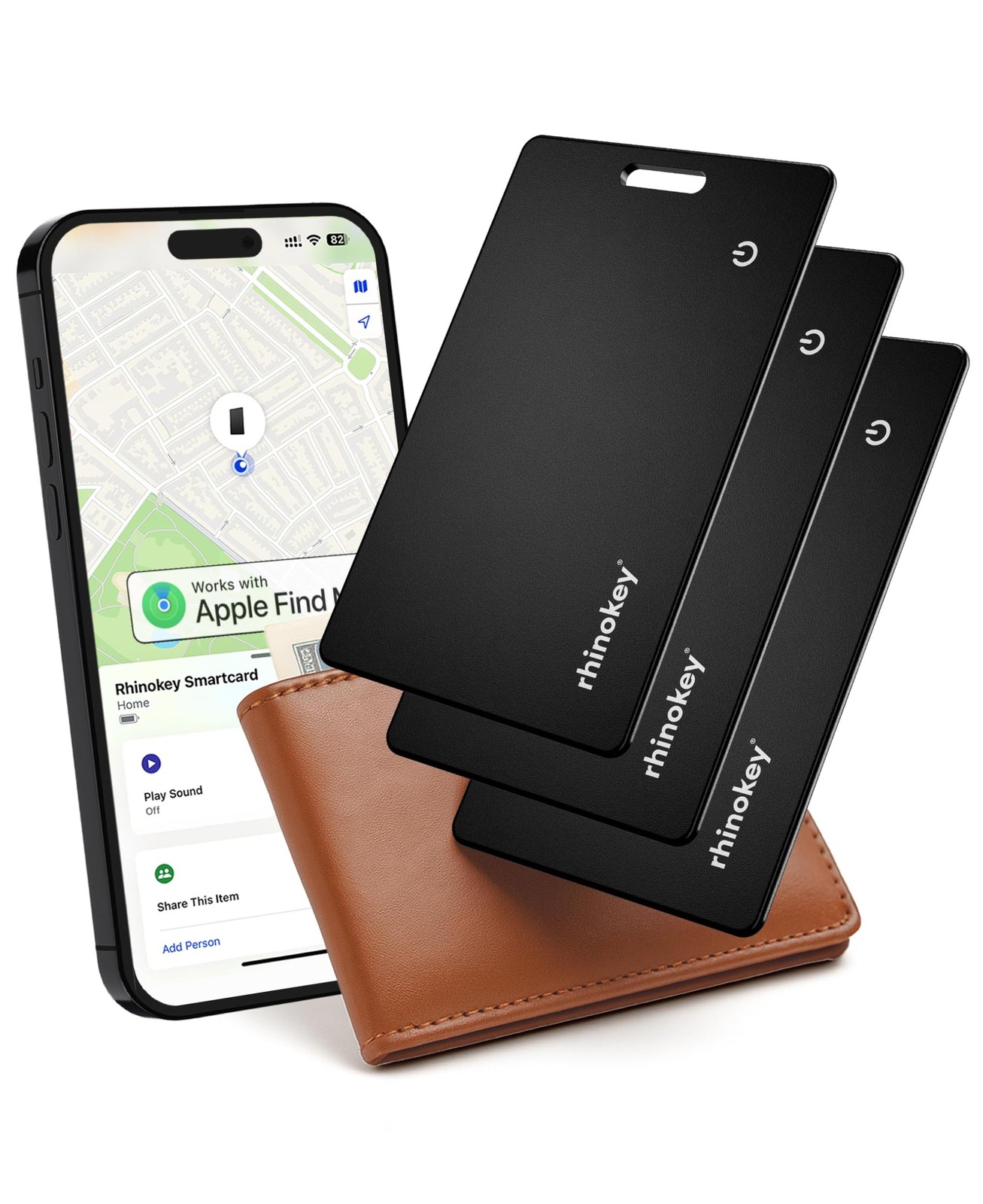 Rhinokey® Apple MFi Certified Wallet Tracker Card Works with Apple Find My iO...