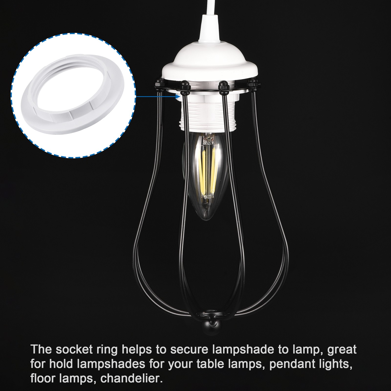 E26/E27 Light Socket Rings Lamp Shade Holder Adapter Ring White Pack of 8