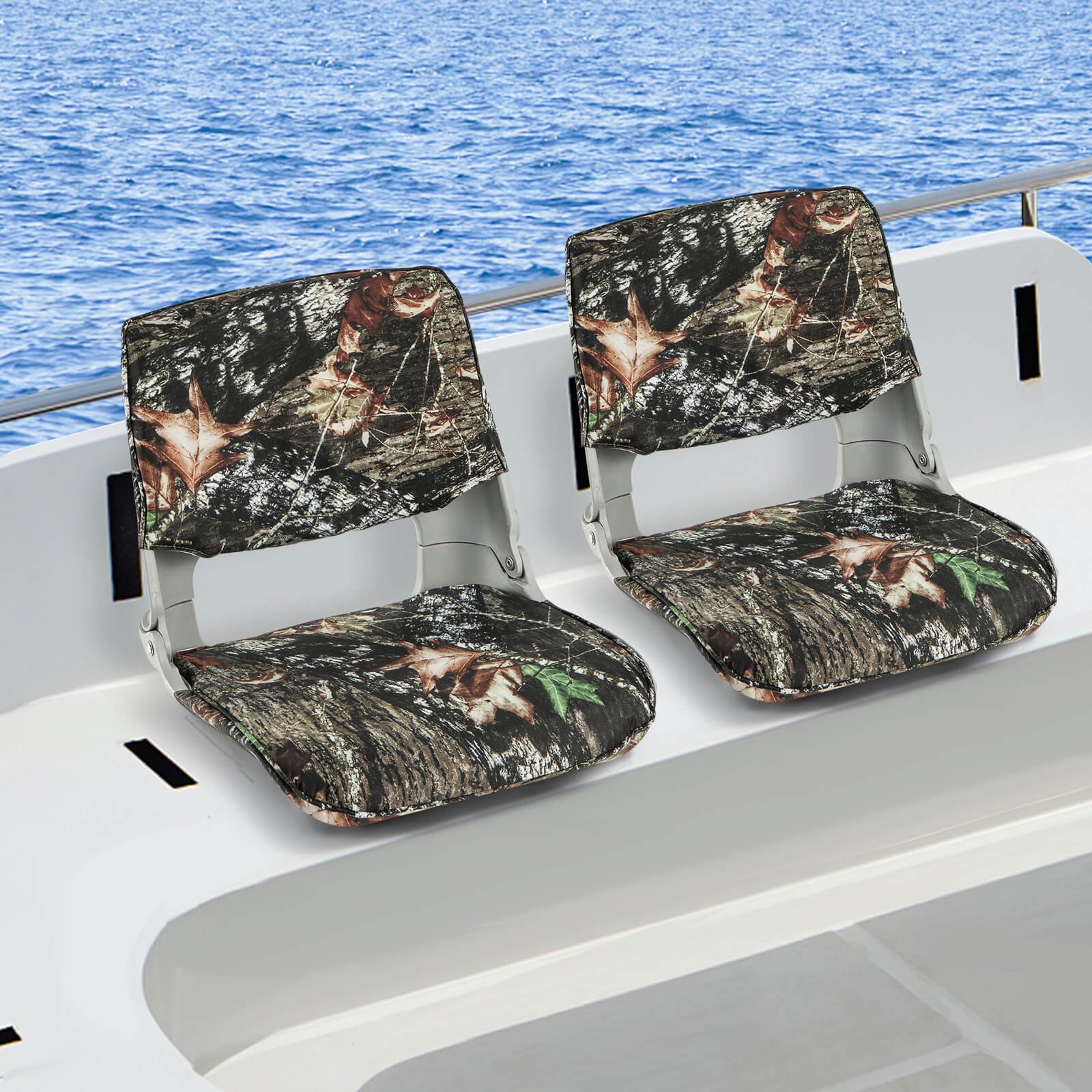 2PCS Low Back Padded Boat Seat w/ 4 Bolts Thick Sponge Padding for Outdoor