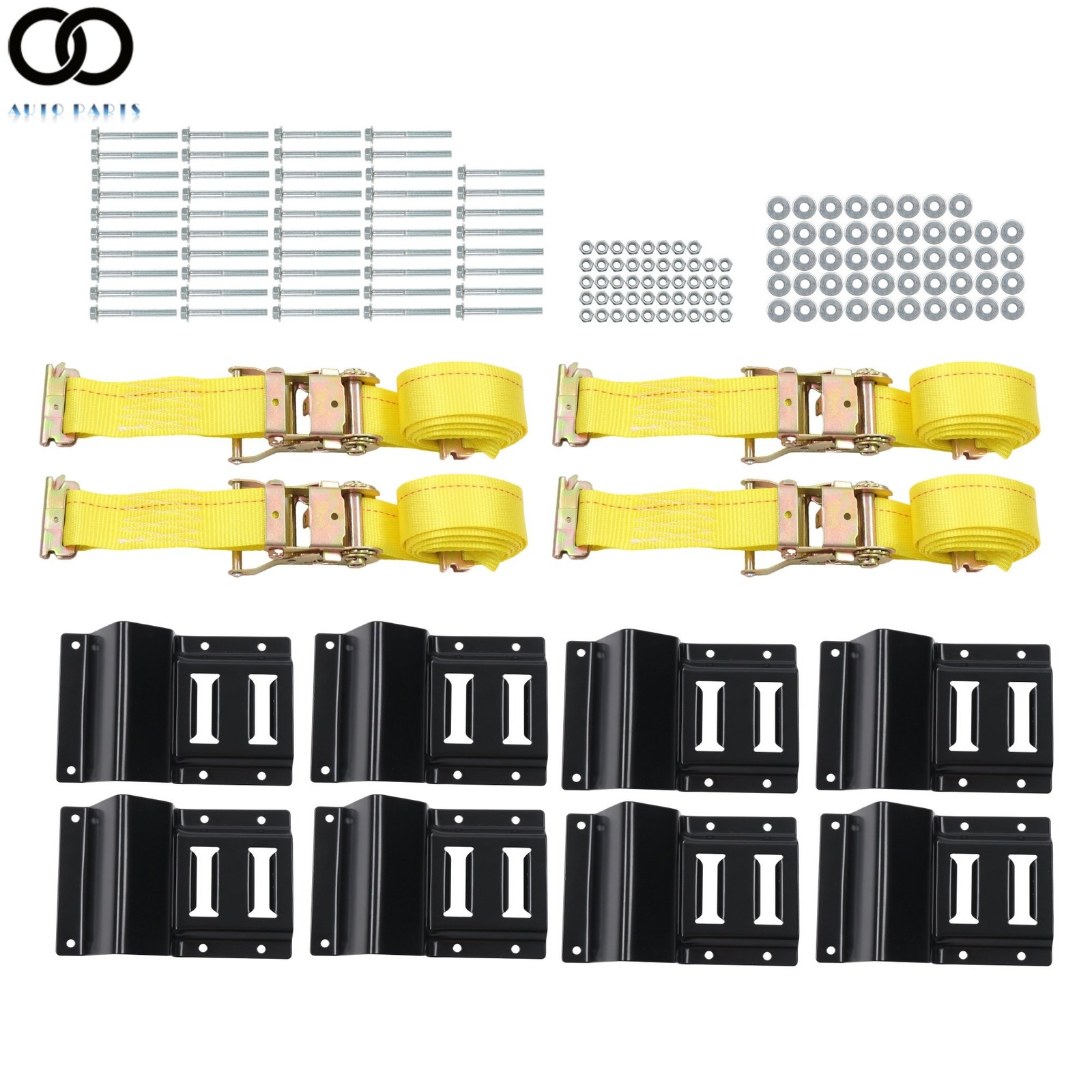 Wheel Chock Tie Down Strength Heavy Duty Trailer Straps 9' E Yellow Track 4 Pack