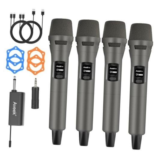 4-Pack Wireless Microphone Set,100 ft Range,10Hs Battery for Karaoke | Brown