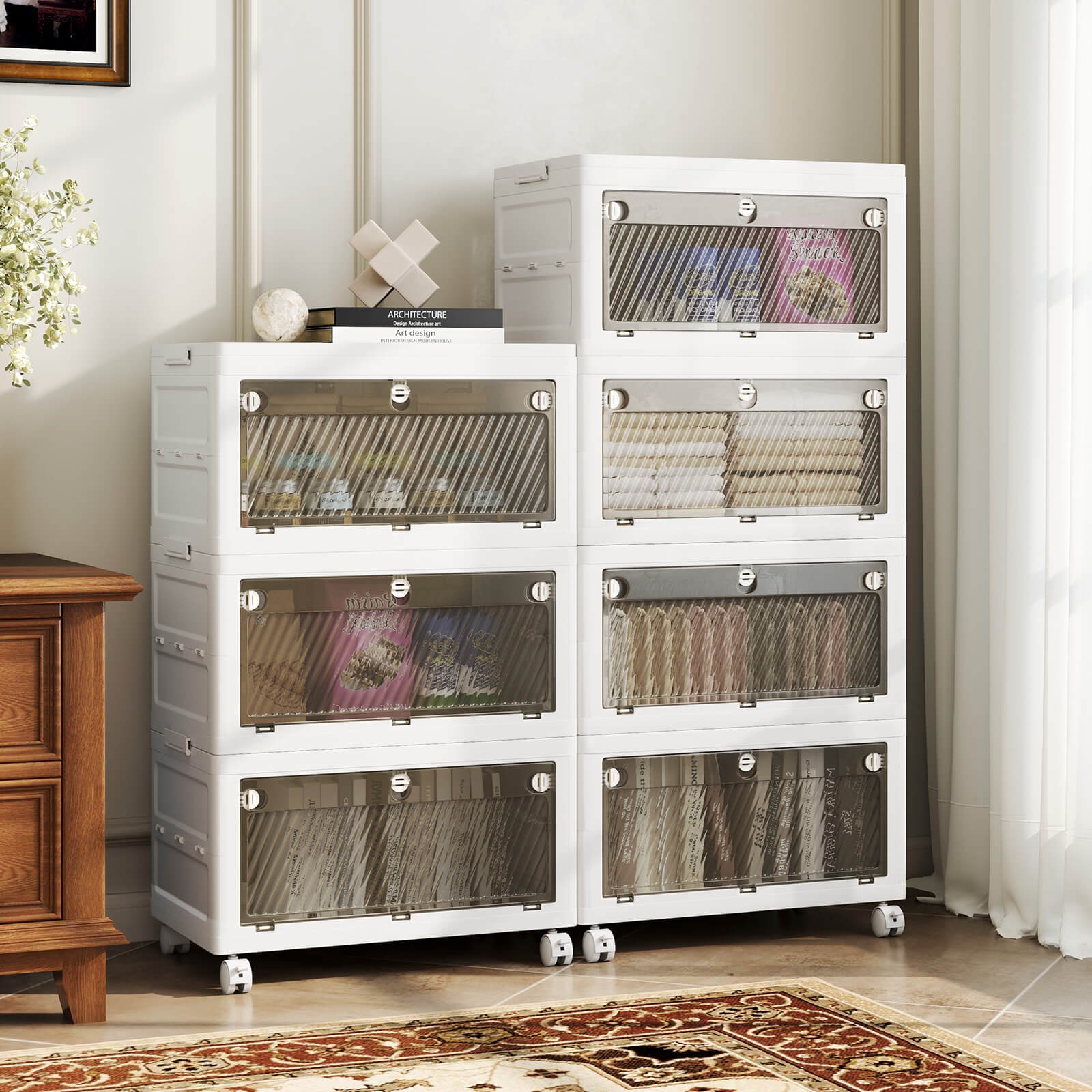 3-Tier Stackable Storage Bins 33-gal Collapsible Storage Boxes w/ Lid Organizer