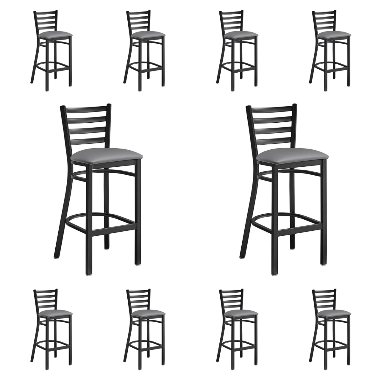 10 PACK Black Ladder Back Metal Restaurant Bar Stool With Dark Gray Vinyl Seat