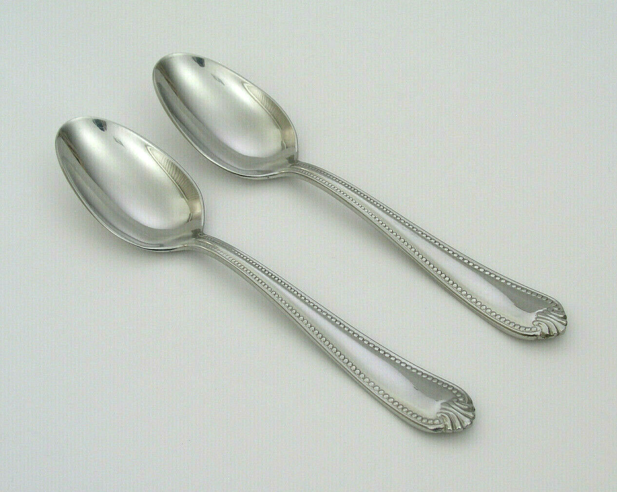 LENOX - BEAD - 7 1/8" PLACE / OVAL SOUP SPOONS (2) - 18/10 GLOSSY STAINLESS