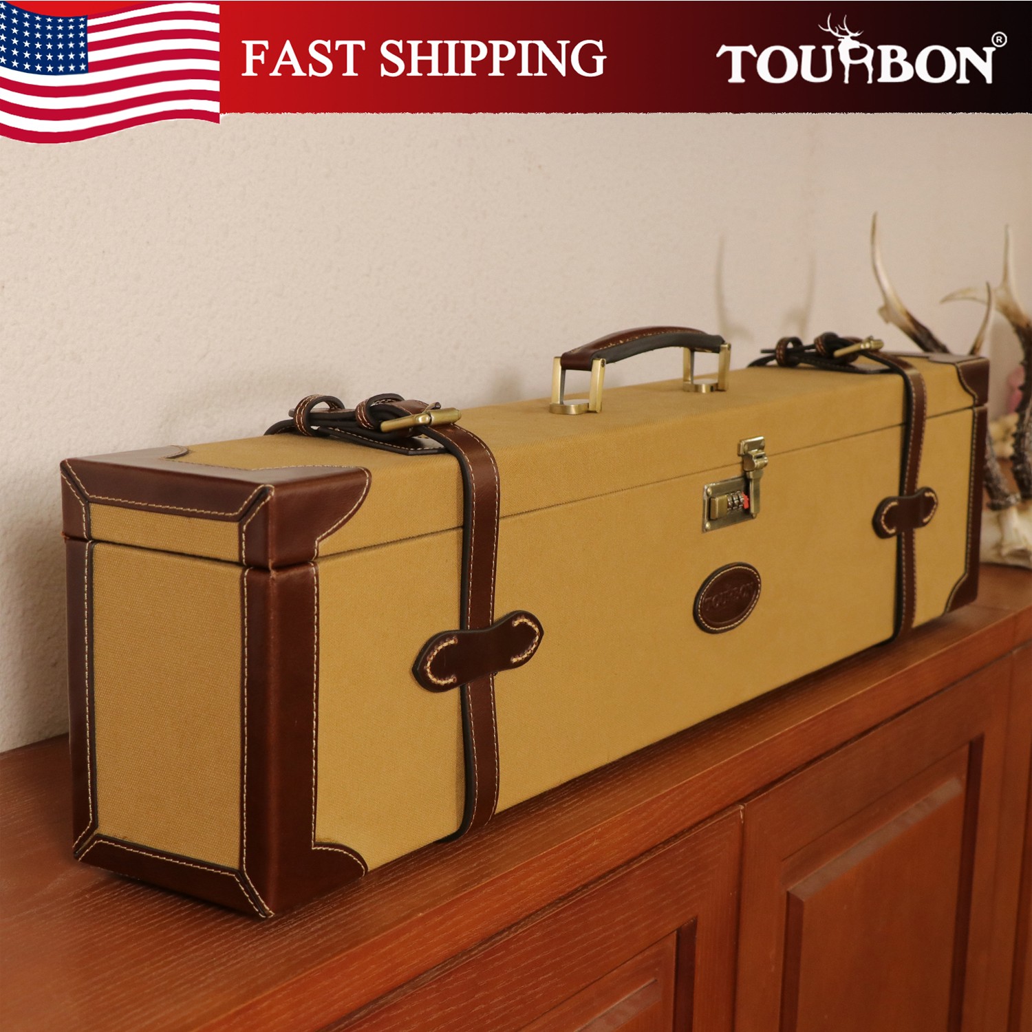 TOURBON 28"~32" Classic Canvas Leather Single Shotgun Motor Case w/Lock Gift US
