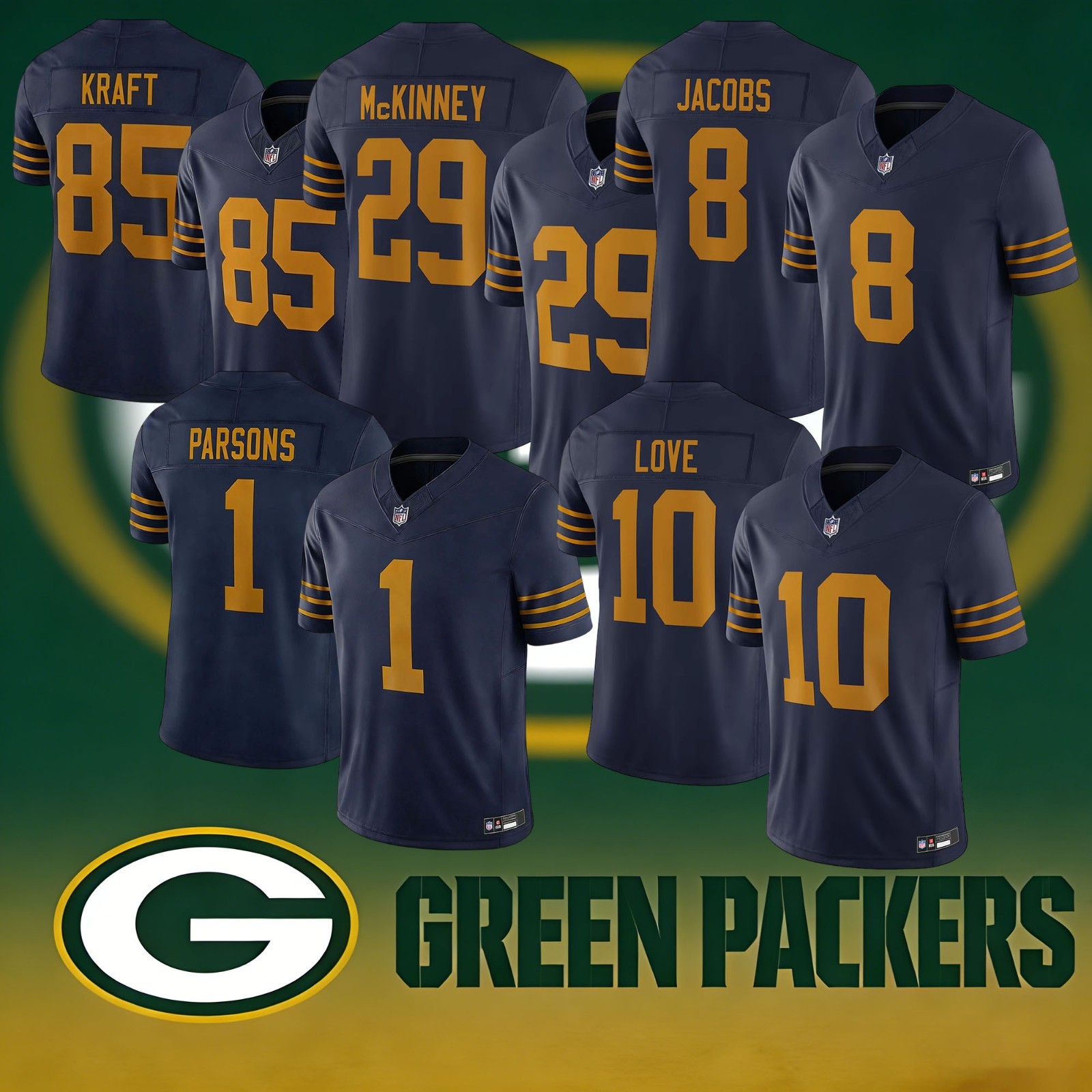 2025 Men's Packers Navy Alternate Game Limited All Stitched Jersey All Size-NWT