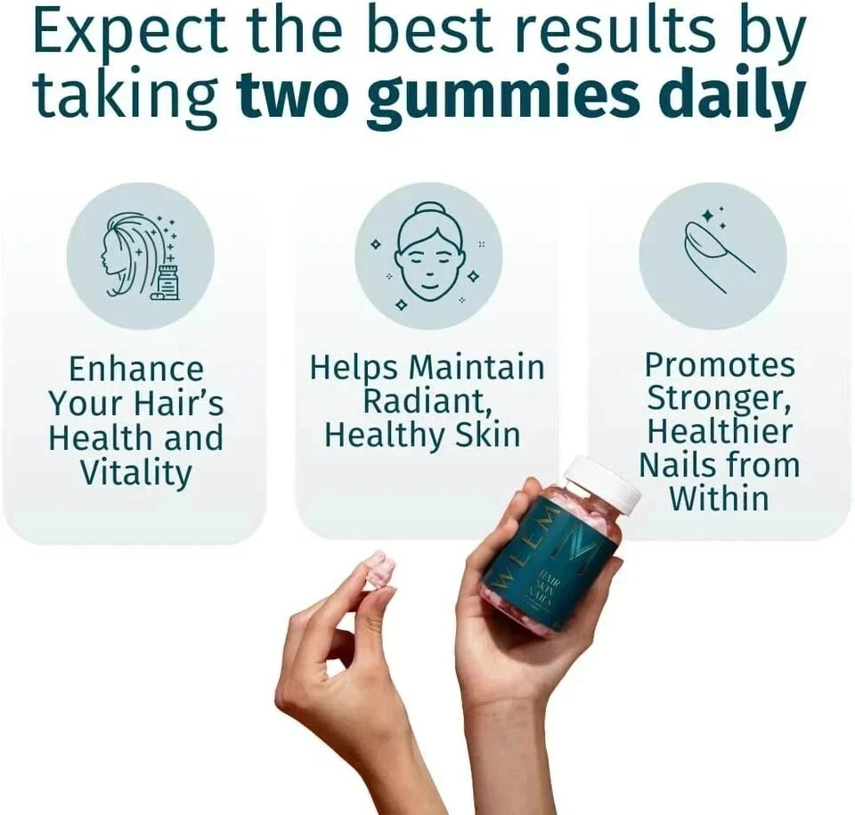 WEEM Hair Skin and Nails Gummies, Vegan biotin Vitamins, Healthy Hair- Pack of 5