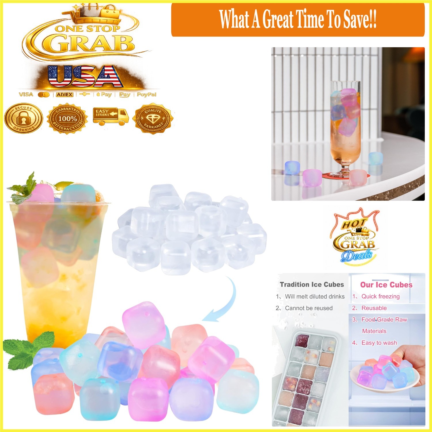 80 Pack Color-changing Reusable Plastic Ice Cubes for Drinks BPA Free