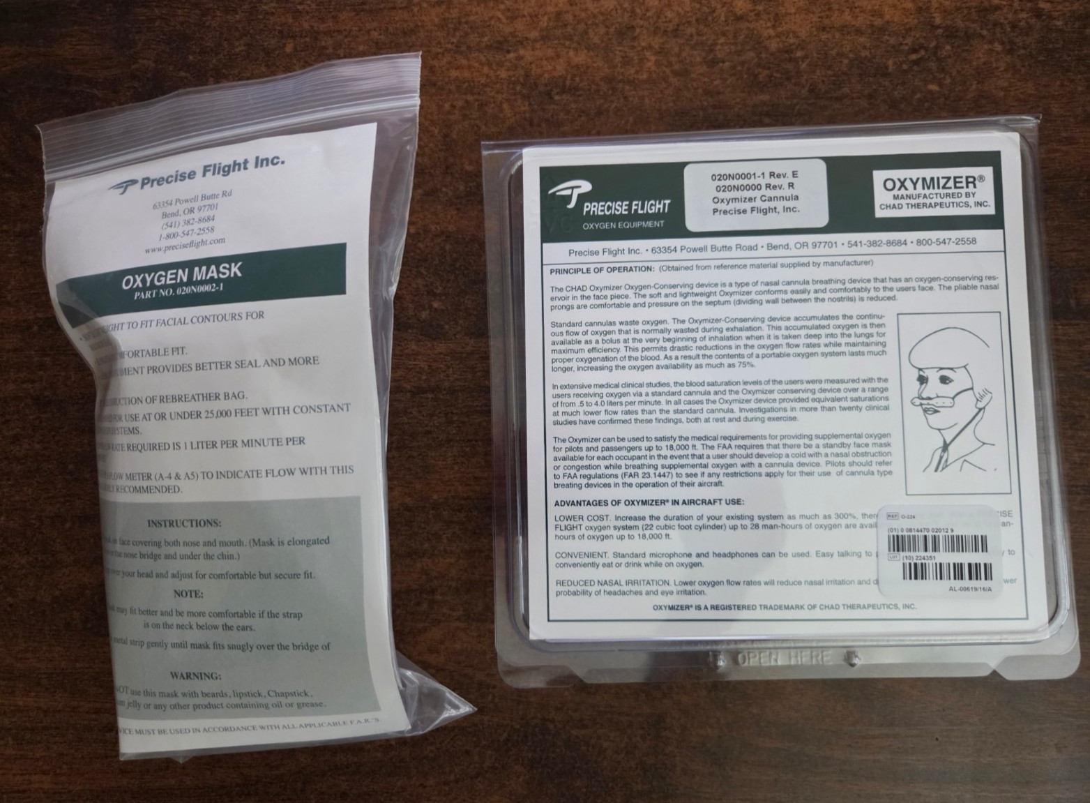 Precise Flight Standard Face Oxygen Mask  & Oxymizer Cannula Kit
