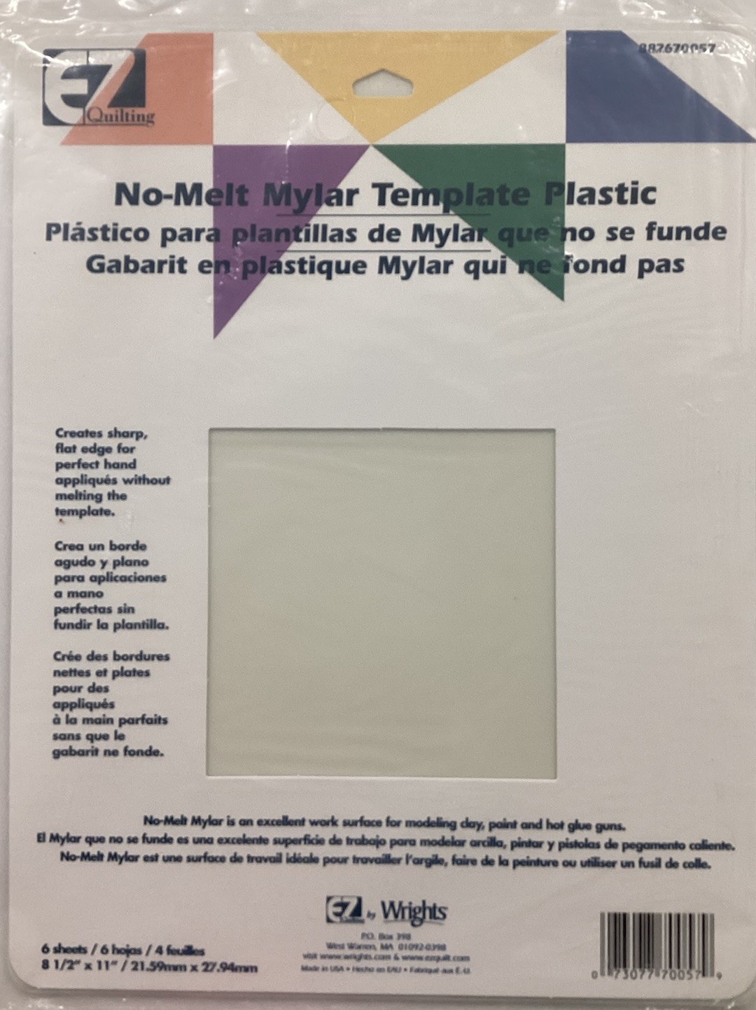 EZ Quilting No-Melt Mylar Template Plastic 6 Sheets 8.5”x 11”