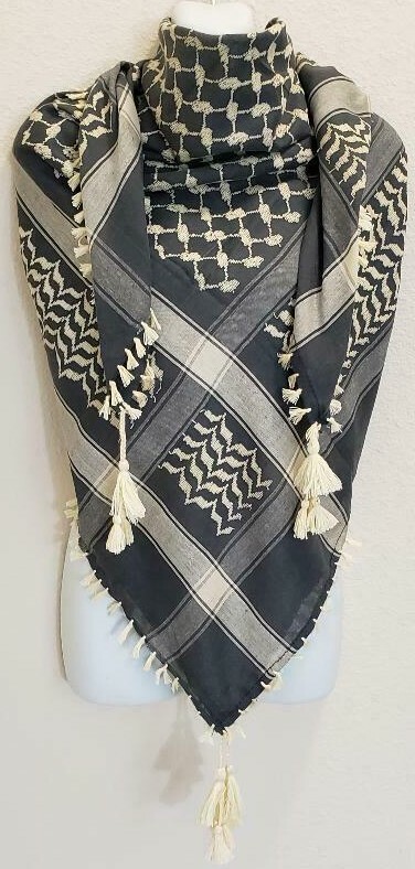 Gray Tan Shemagh Head Scarf Neck Wrap Tactical Arab Cotton Face Cover Gold