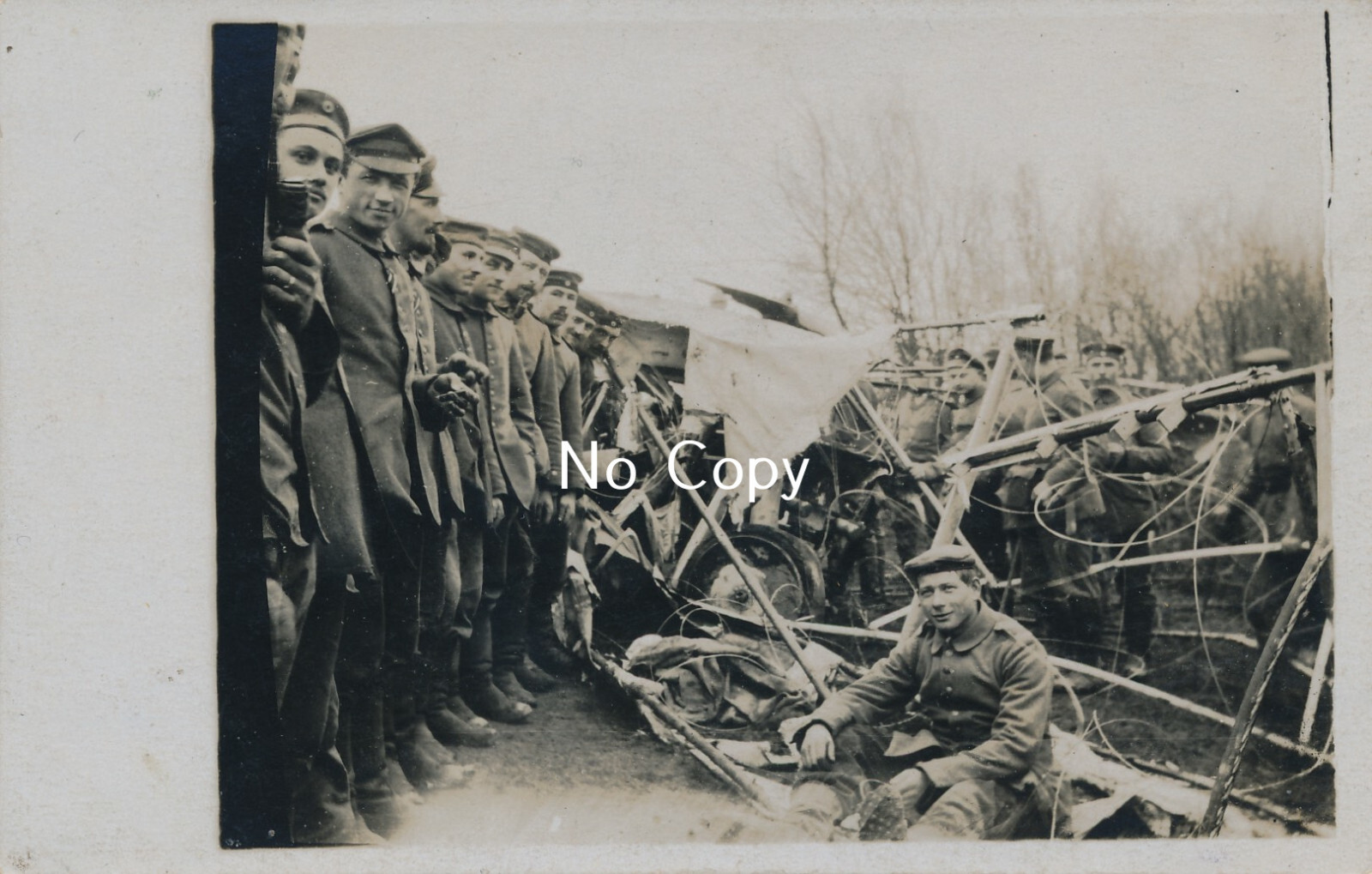 Photo WK1 Airplane Wreck In France Being Inspected By Soldiers X190