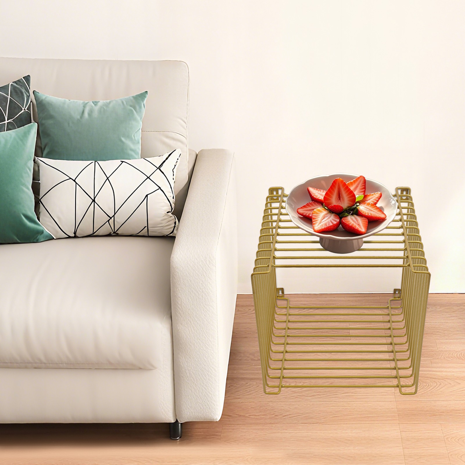 Side Table Square Geometry Side Table Linear Metal End Table 120kg/264.55lbs