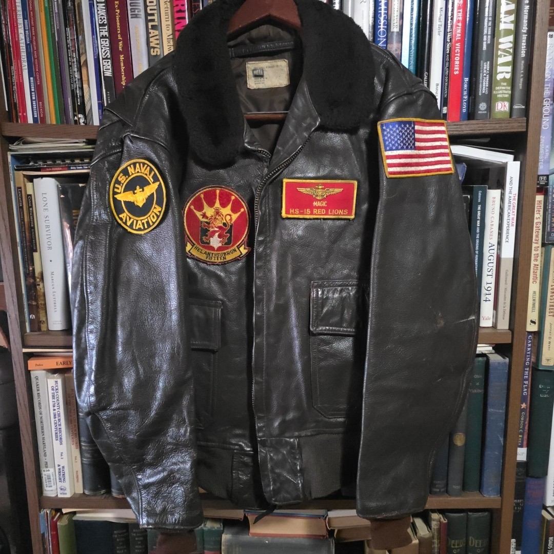 1990 USN G-1 Flight Pilots Jacket HS-15 Red Lions Anti Submarine Helo Size 44