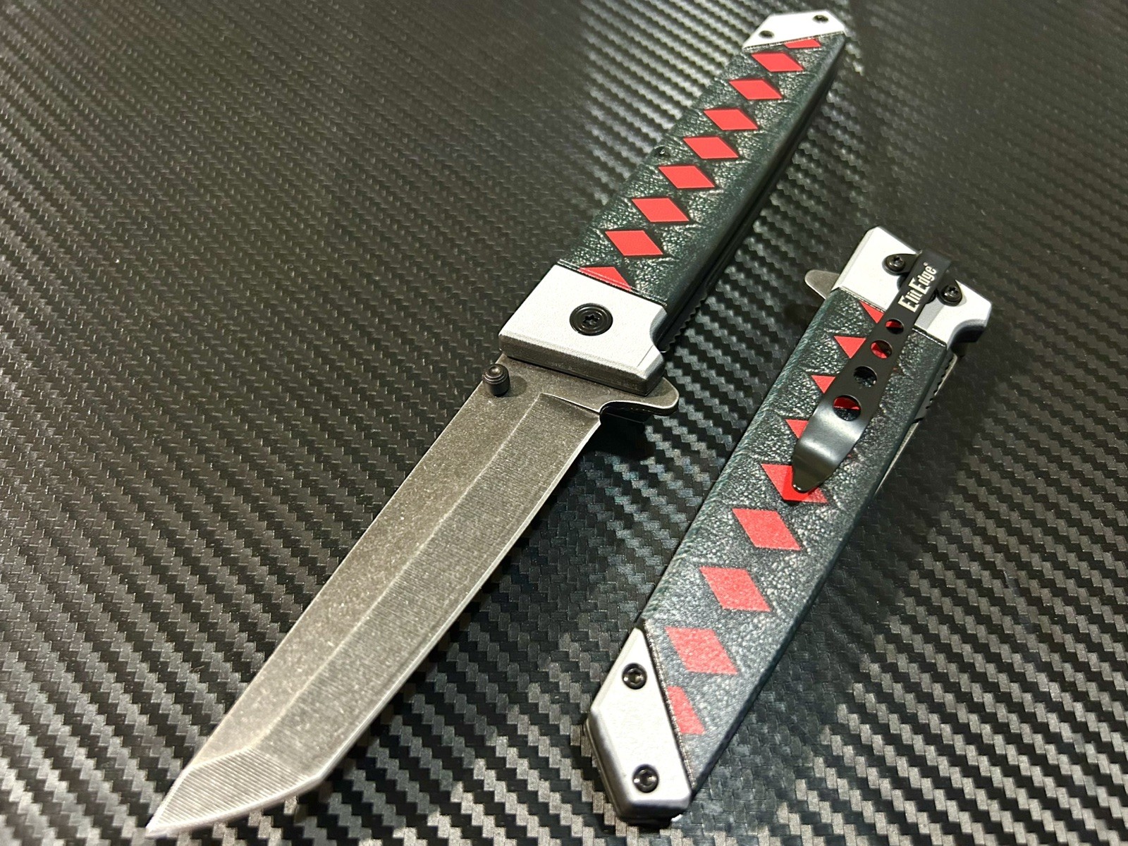 9” Black Mini Katana Spring Assisted Open Blade Folding Pocket Knife Hunting