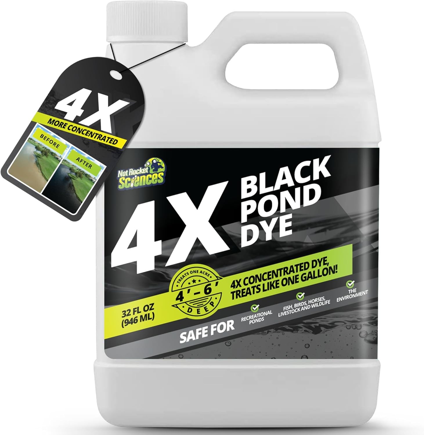 32oz Reflective Black Pond Dye, 4X Concentrate Dye Black, Natural 32 oz