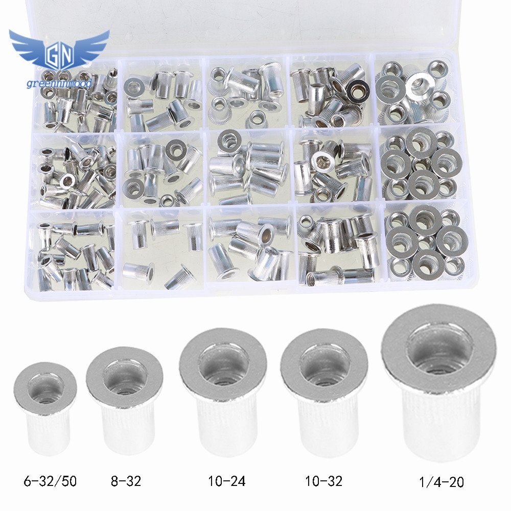 150 Pack Aluminum Rivet Nut Kit Rivnut Nutsert Standard Inch SAE Imperial