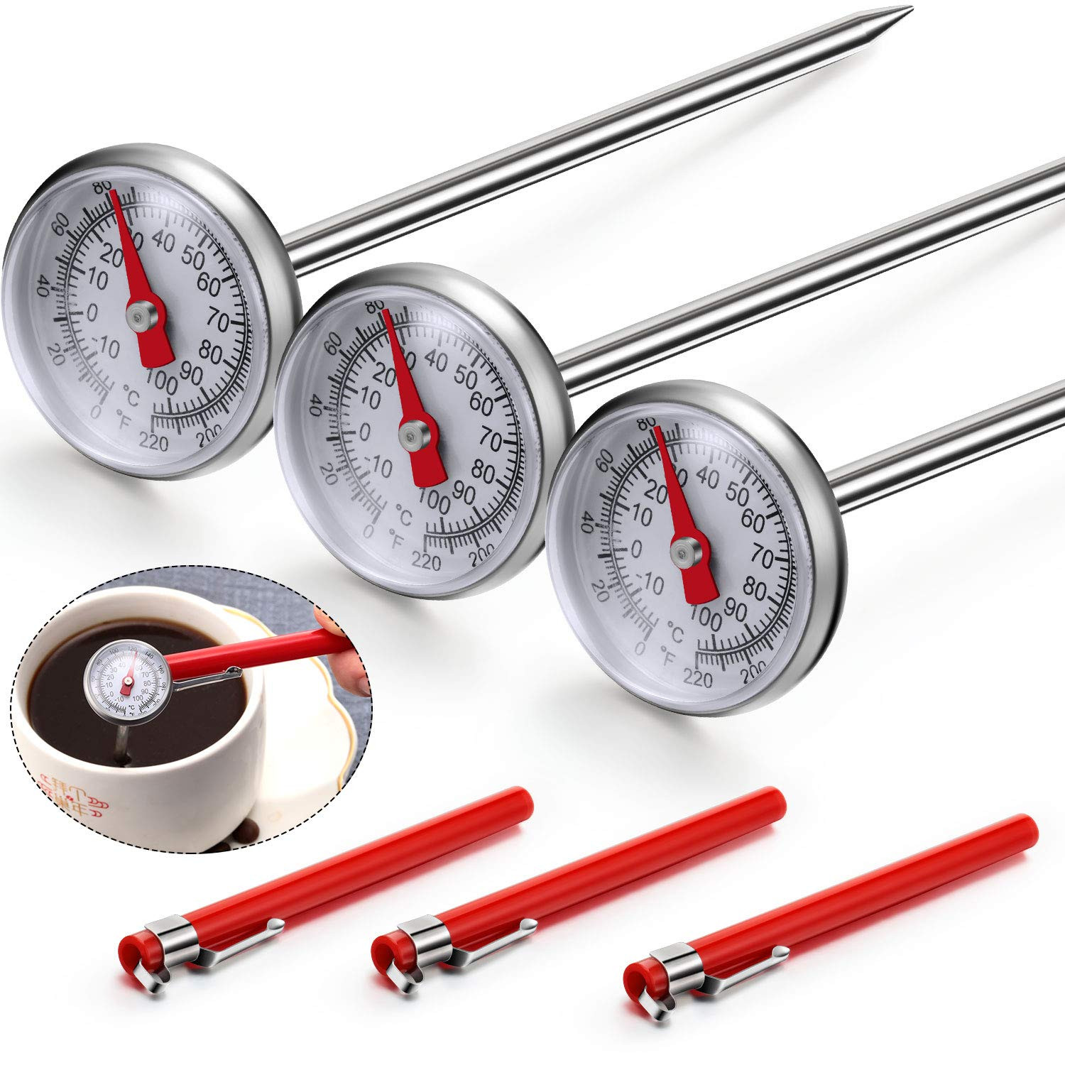 3 Pcs Instant Read 1 Inch Dial Food Thermometer Pocket Kitchen Thermometer with