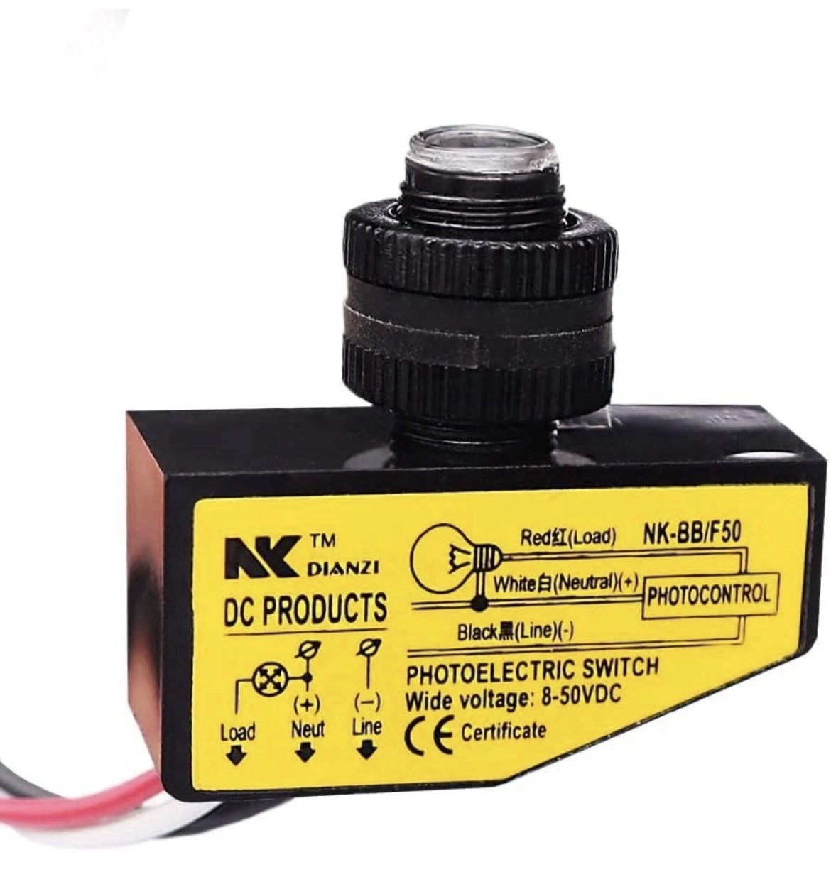 NK Photoelectric Switch 8-50VDC Auto On/Off Dusk to Dawn Photocell Sensor / NEW
