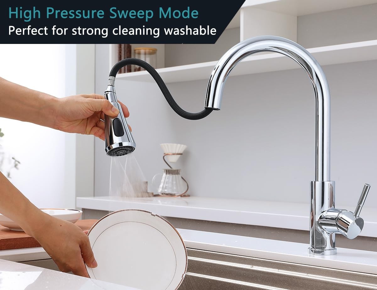 Chrome Pull Down Kitchen Faucet Head Replacement with 9 Adapters