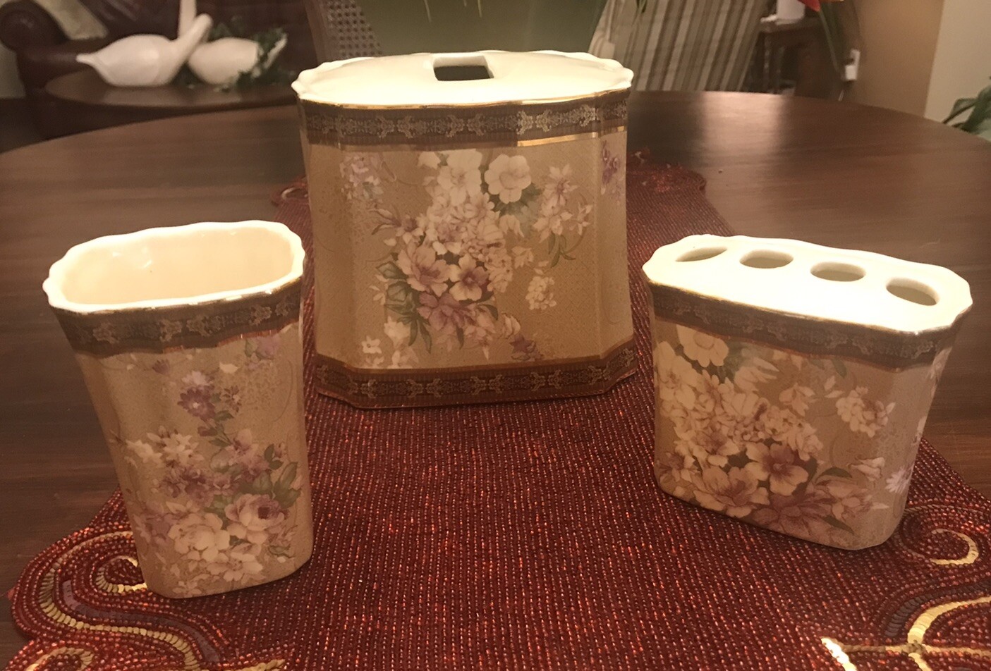 Three (3)  Croscill Newhill Deston Bathroom Accessories Used Damaged